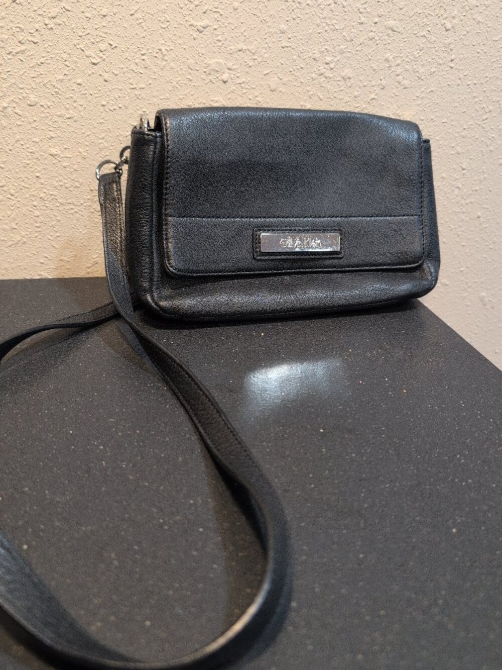 Vintage Calvin Klein Black Leather Cross Body Bag Purse